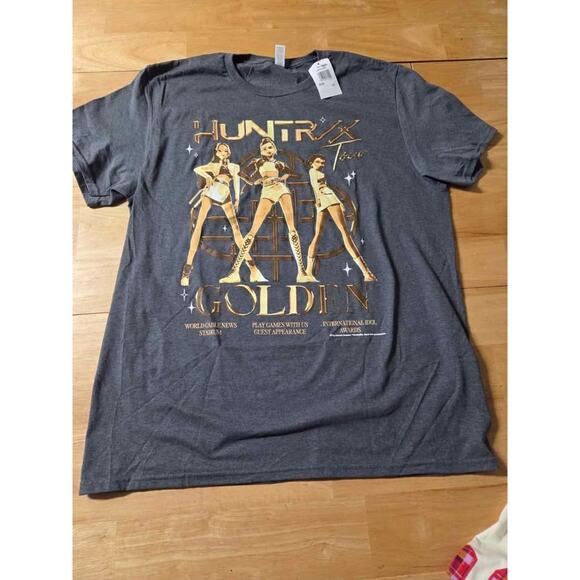 KPop Demon Hunters Huntrix Golden Tour Graphic Tee Size Large Unisex Charcoal - Picture 2 of 7